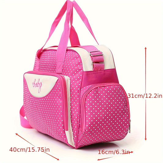 Large Capacity Polka Dot Crossbody Bag for Mom, a Multifunctional and Portable Shoulder Bag perfect for Moms on the go. Also functions as a Diaper Bag.