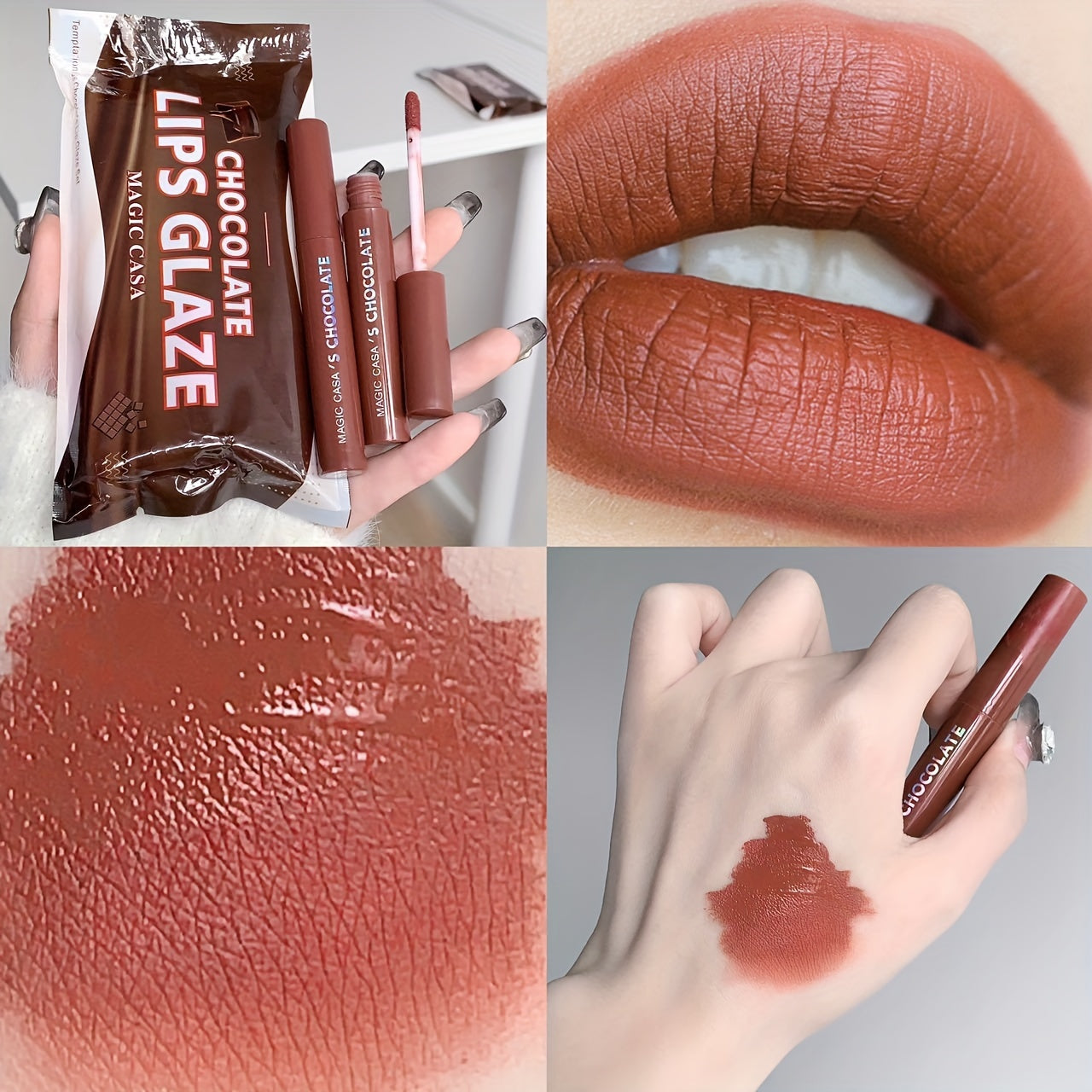 Get a 5-piece set of Lava Chocolate Lip Glaze that moisturizes and hydrates lips while giving a matte finish. This waterproof and long-lasting formula is perfect for gifting to girls.