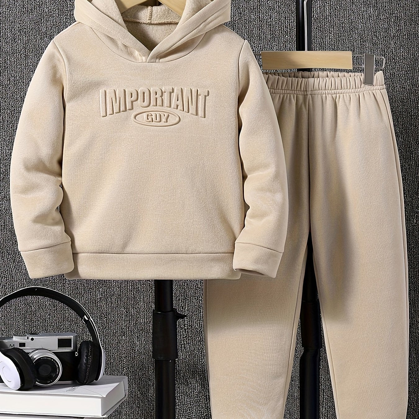 Boy's casual co-ord set with long sleeve hoodie and jogger pants for daily and outdoor wear in spring and fall.