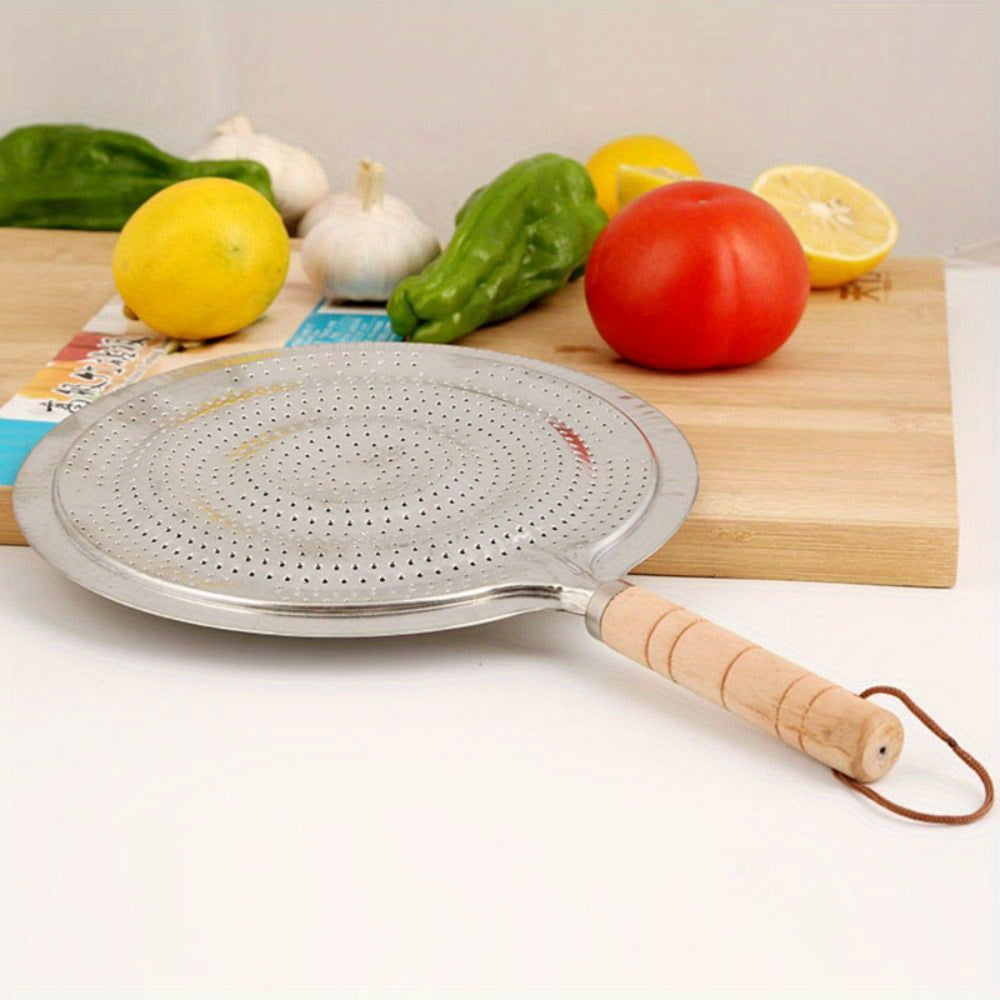 Durable 21cm Wooden Handle Heat Diffuser Flame Guard for Gas, Electric, and Induction Cooktops - Reducer Accessory