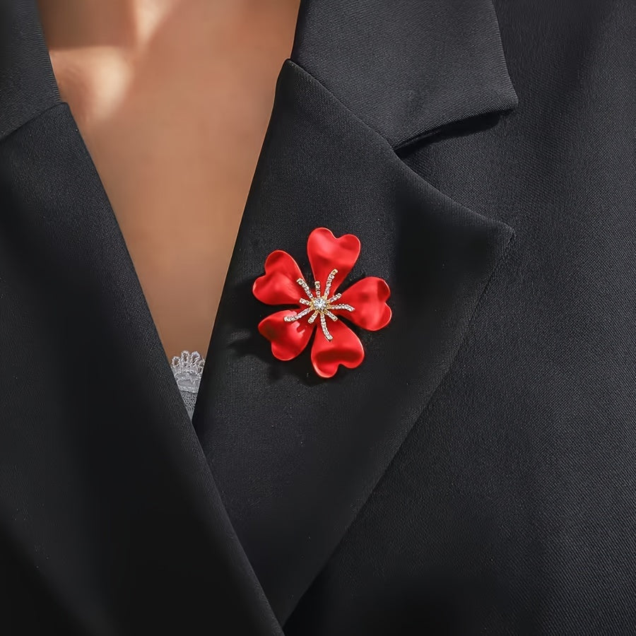 Elegant Fashion Red Flower Brooch Pins Set, Made of Alloy Material, Stylish and Personalized Accessories for Daily Wear with Qipao or Suit