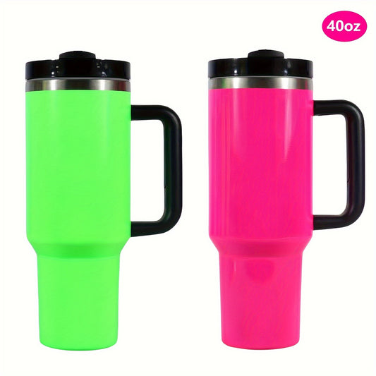 Neon 40oz Insulated Tumbler - Stainless Steel, Lid & Handle, Straw-Friendly, Ideal for Travel, Home, Office - Vibrant Summer Drinkware, Great Gift.