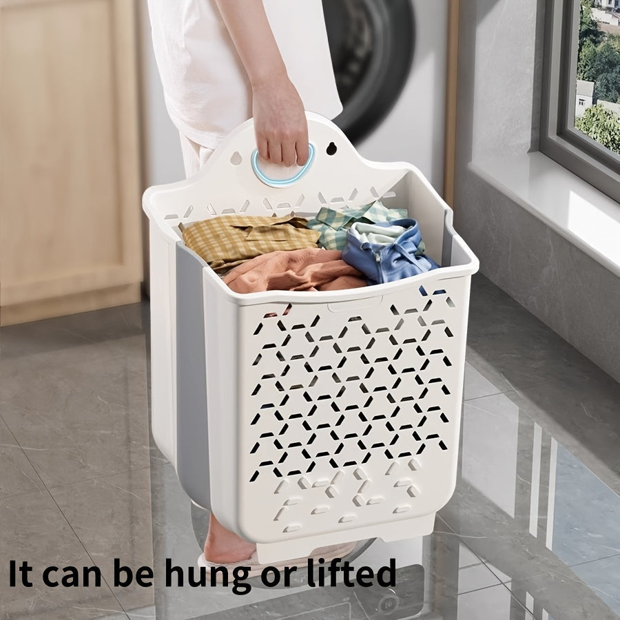 One Foldable Laundry Basket Set of 3 – Hangs on Wall Without Drilling – Multipurpose Dirty Clothes Bin for Bathroom or Wall – Includes Hanging Hook – Perfect for Laundry Organization