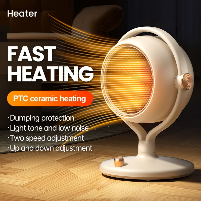 Silent and Travel-Friendly PTC Ceramic Space Heater - Rapidly Heats, 2 Heat Levels, Safety Features for Warmth and Comfort in Bedroom or Office, Perfect for Indoor Use in Winter, Compact Desktop Heater, Electric Fan Heater