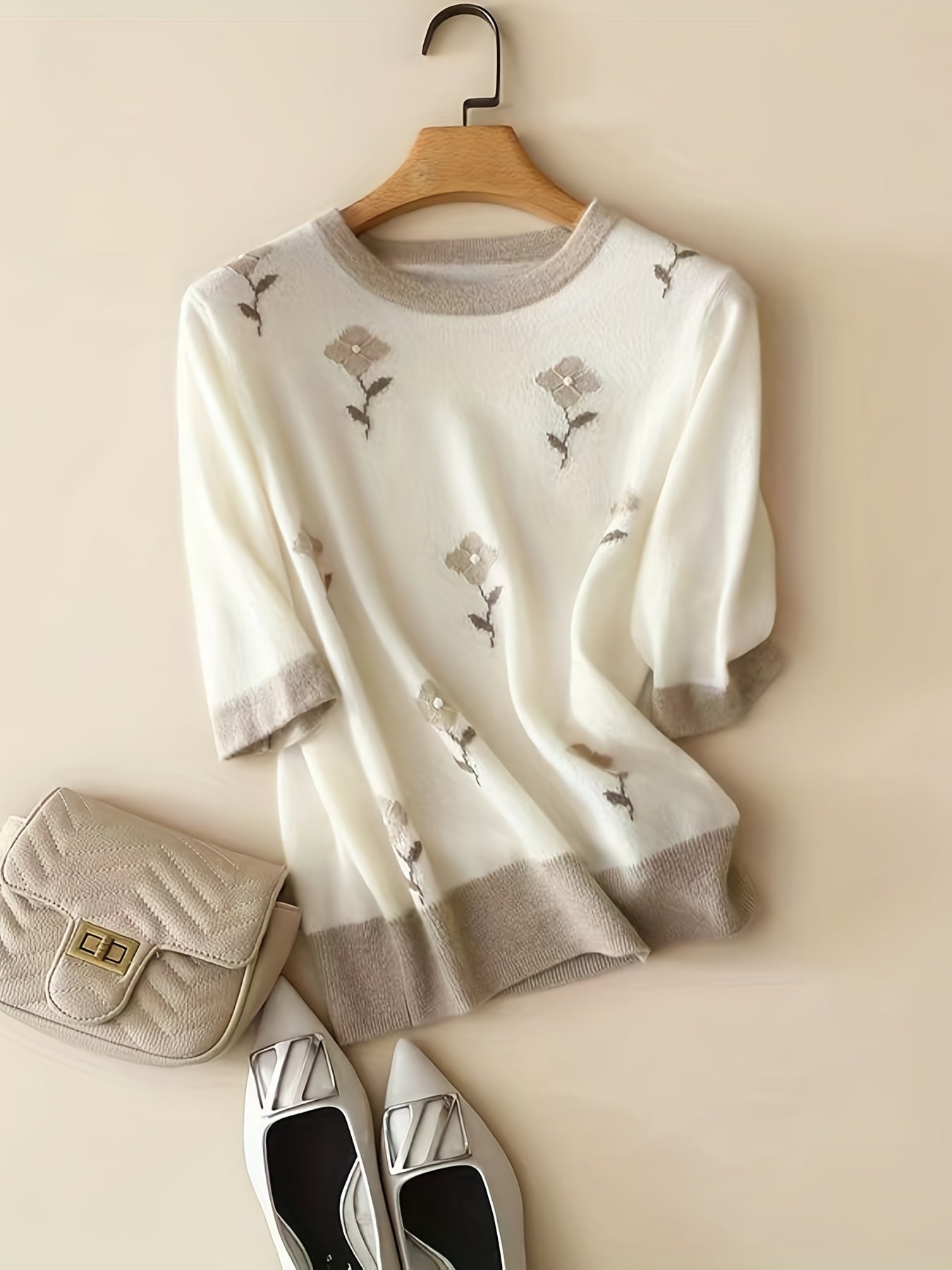 Valentine's Day Flower Pattern Sweater for Women, Casual and Elegant for Fall & Spring