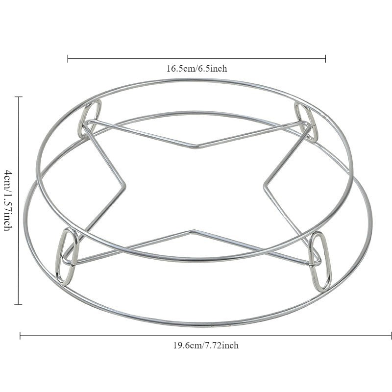 This stainless steel pot rack features two layers for convenient kitchen steaming and includes a thermal insulation pad. The storage organizer is thickened and versatile, serving as a metal cookware holder that does not require electricity.