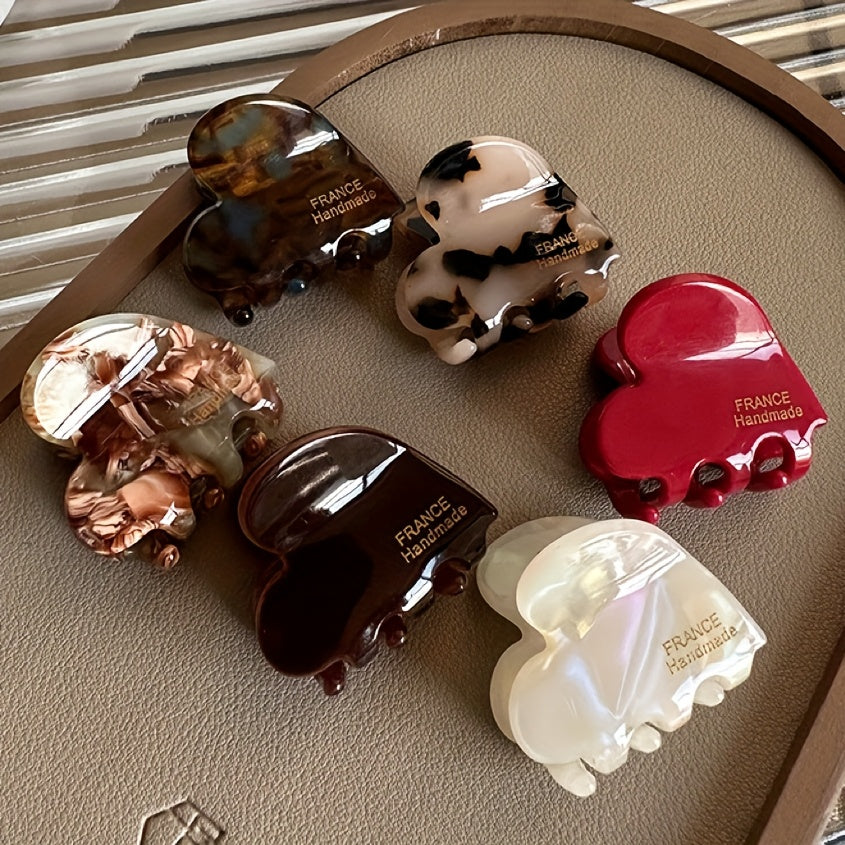 French Vinegar Heart-Shaped Small Hair Clips, 1pc or 6pcs, 3.5cm/1.38in, Exquisite High-End New Style Women's Hairpin for Bun, Shark Clip, Heart Valentine's Day Hair Accessory.