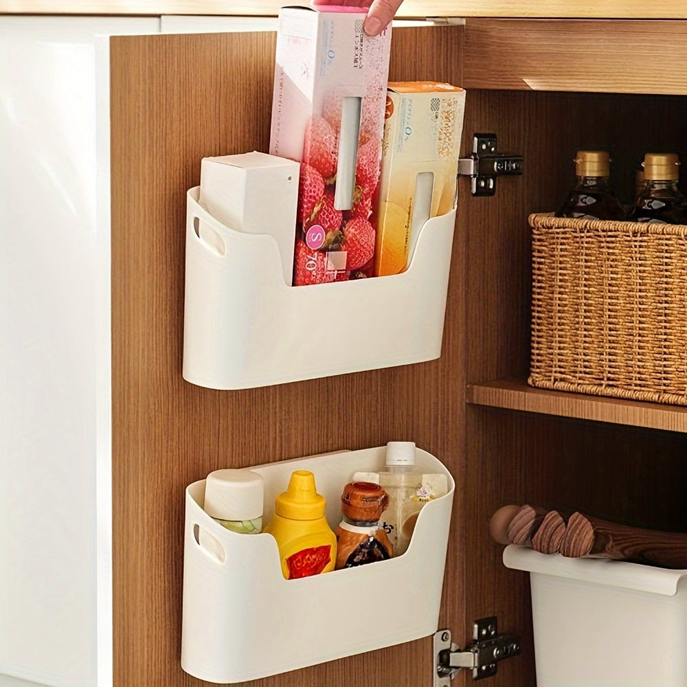 Convenient Kitchen Cabinet Door Organizer - Simple Installation, No Drilling Required! Mounts on the Wall for Storing Fresh-Keeping Bags & Accessories. Made of Sturdy Plastic Material.