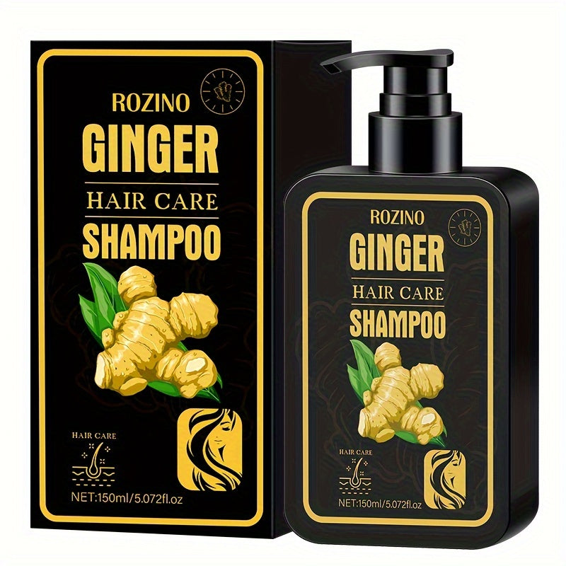 A 150ml ginger shampoo infused with hair care ingredients has a potent scent to moisturize, hydrate, and cleanse hair, leaving it soft and nourished.