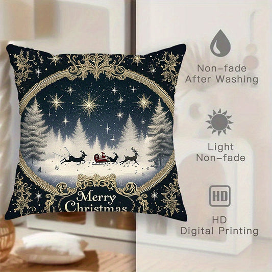 Set of 4 Festive Christmas Throw Pillow Covers featuring Soft Plush Santa & Reindeer Design, Ideal for Decorating Sofas and Cars, Easily Washable in Machine, 45.72x45.72 cm Size, Christmas-themed Pillow Covers