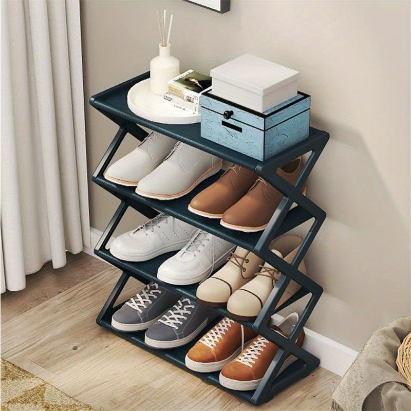 Modern X-Shaped Shoe Rack with Dustproof Shelf, Multifunctional Plastic Storage Organizer, Floor-Standing Design, No Assembly Necessary, Space-Saving for Living Room.