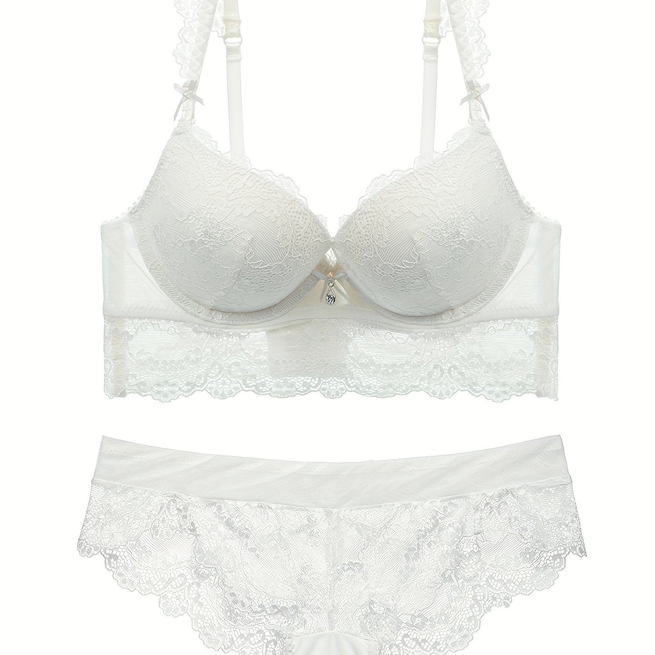 Women's bra set with sexy lace, push-up design, and thick cups made of high-quality material for small chests.