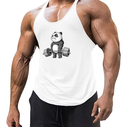 Casual, sleeveless, breathable tank top with cartoon panda print for men.