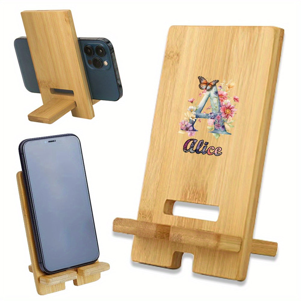 Personalized Wooden Cell Phone Stand with Custom Name - This detachable and universal phone holder is perfect for your desk or on the go. Made of wood, it features a convenient charging hole and can be customized with your name or a personalized DIY