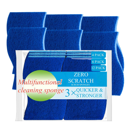 Multipack of 4, 6, or 12 Zero Scratch Scrubbing Sponges - Perfect for Washing Dishes, Cleaning Kitchen and Bathroom Surfaces. Safe for Non-Stick Cookware, Multi-Purpose Household Cleaning Pads. Double-Sided Design for Maximum Absorbency and Scratch-Free