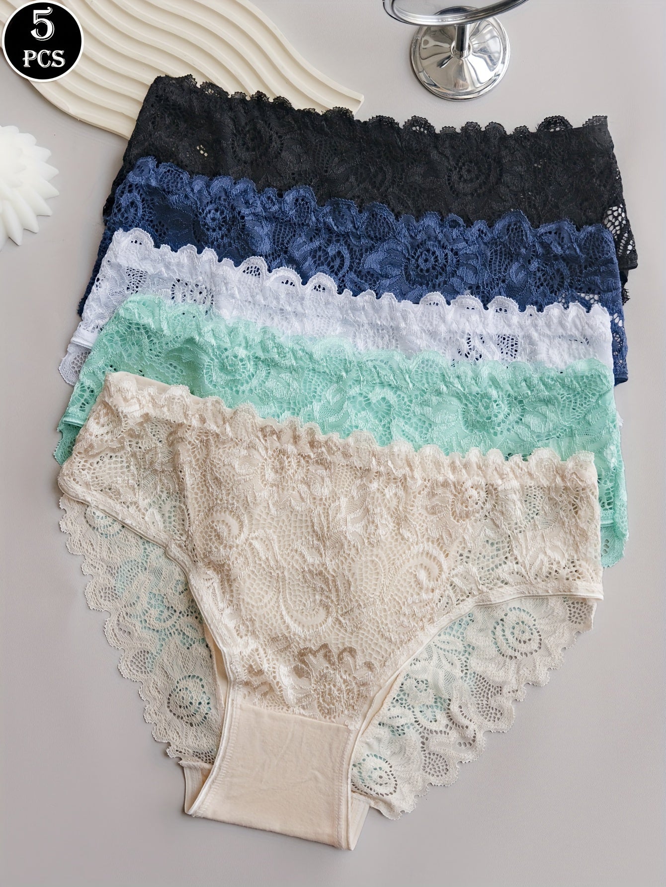 5 Lace Scallop Trim Panties: Elegant, Comfy, Sexy Intimates for Women's Lingerie