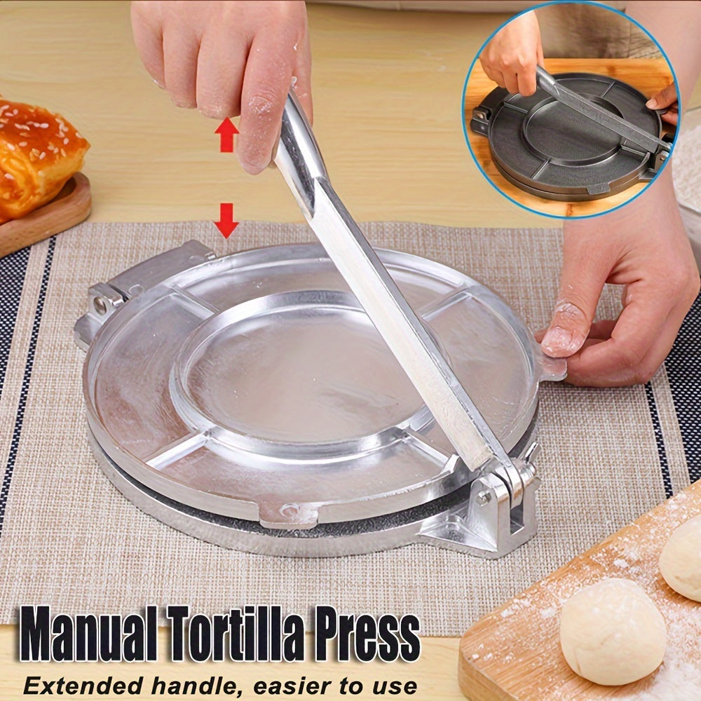 This manual flapjack maker is constructed of durable aluminum alloy and is perfect for making homemade pancakes. It features a strong structure for easy pressing and is simple to clean. No electricity is required for this convenient crepe machine.