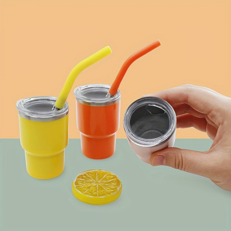 9 stainless steel shot cups with lids and straws, perfect for home or commercial use.