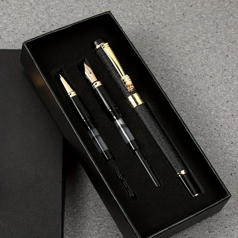 Set of 3 Metal Fountain Pens with Iridium Nibs (0.38mm/0.5mm/1.0mm) - Great for Writing & Drawing, Perfect Gift for Holidays