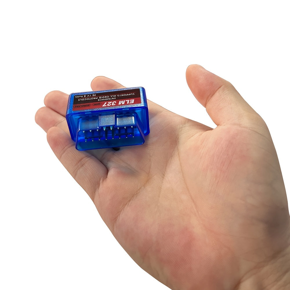 Mini OBD2 Diagnostic Tool for all car models with real-time data, wireless connectivity, and compatibility with Android, iOS, and Windows devices.