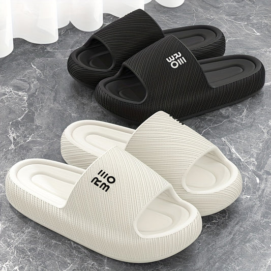 Women's Summer 2024 EVA Slide Sandals in Black and White, Non-Slip with Thick Sole for indoor use, Textured Design.