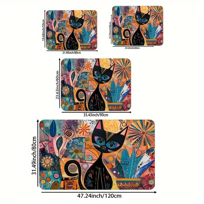 Abstract Art Cat Doormat - Easy to Clean in Washing Machine, Non-Slip PVC Backing, Made of Durable Polyester - Rectangle Mat for Bathroom, Kitchen, Living Room, or Bedroom - Stylish Entryway Decor Rug