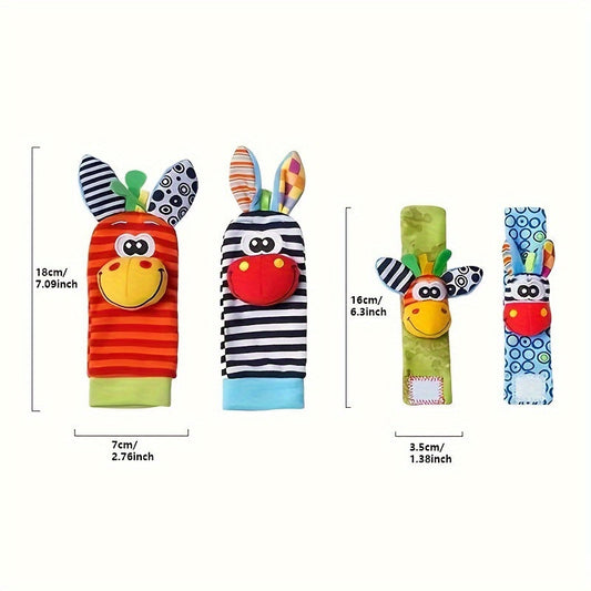 Set of 4 Baby Rattles Toys for Ages 0-12 Months, Perfect for Infant Girls and Boys Aged 3-6 Months, Hand & Foot Toys for Newborns up to 9 Months, Includes Baby Shower Gifts with Wrist Rattle Socks