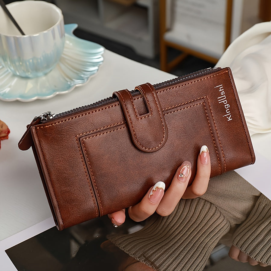 Long clutch wallet with solid color, lightweight coin purse in minimalist retro style.