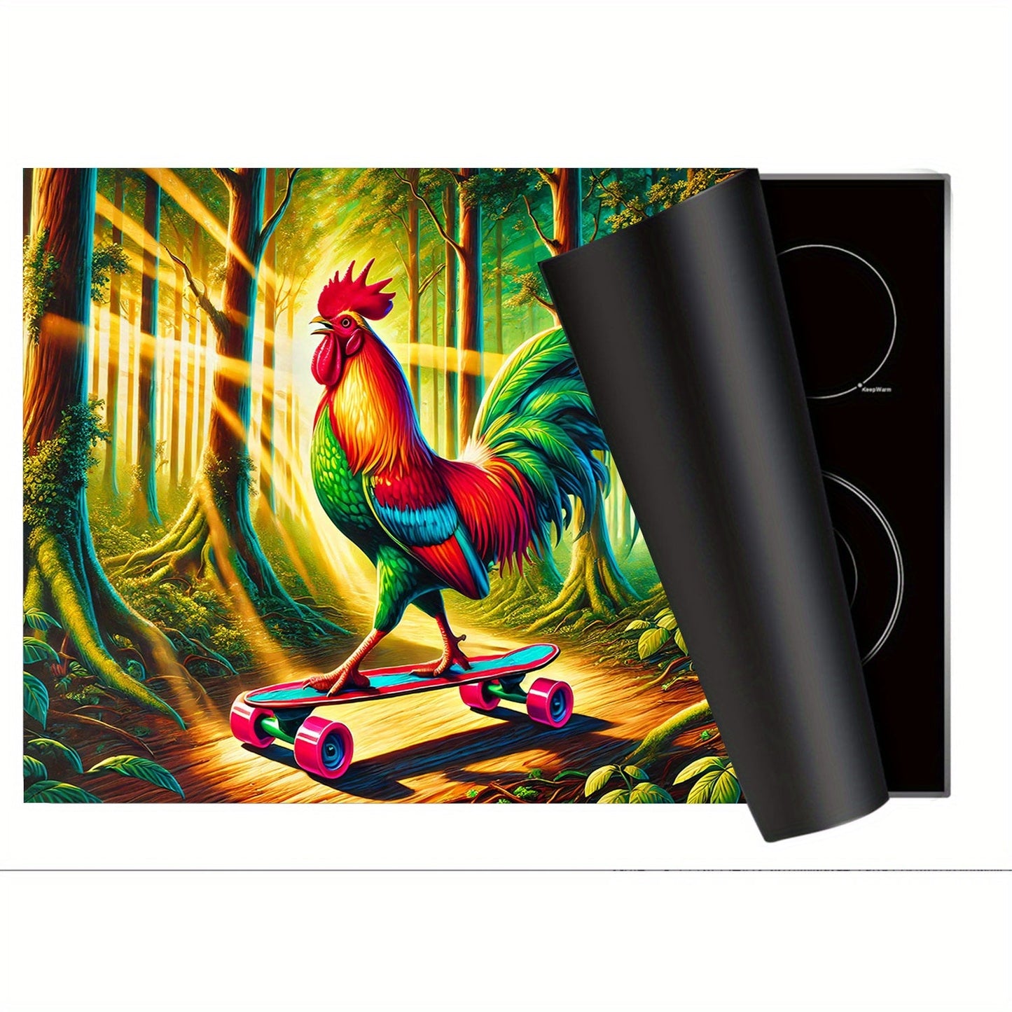 Protect your appliances with the 1pc Spring Rooster Skateboard Design Anti-Slip Waterproof Stove Cover. This heat-resistant cover provides scratch protection for electric stoves, washing machines, dryers, and ironing mats. Easy to clean and no battery