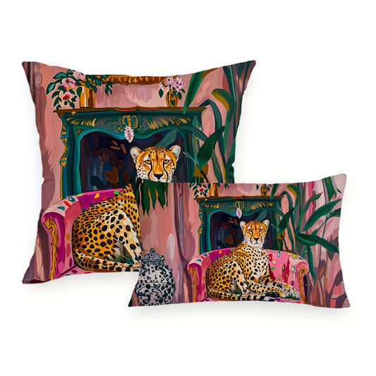 1pc Cheetah Plant Throw Pillow Cover in Fauvism style, 29.97cm*50.04cm or 44.96cm*44.96cm, Farmhouse decorations for home, couch, sofa, living room, bedroom. Pillow insert not included.