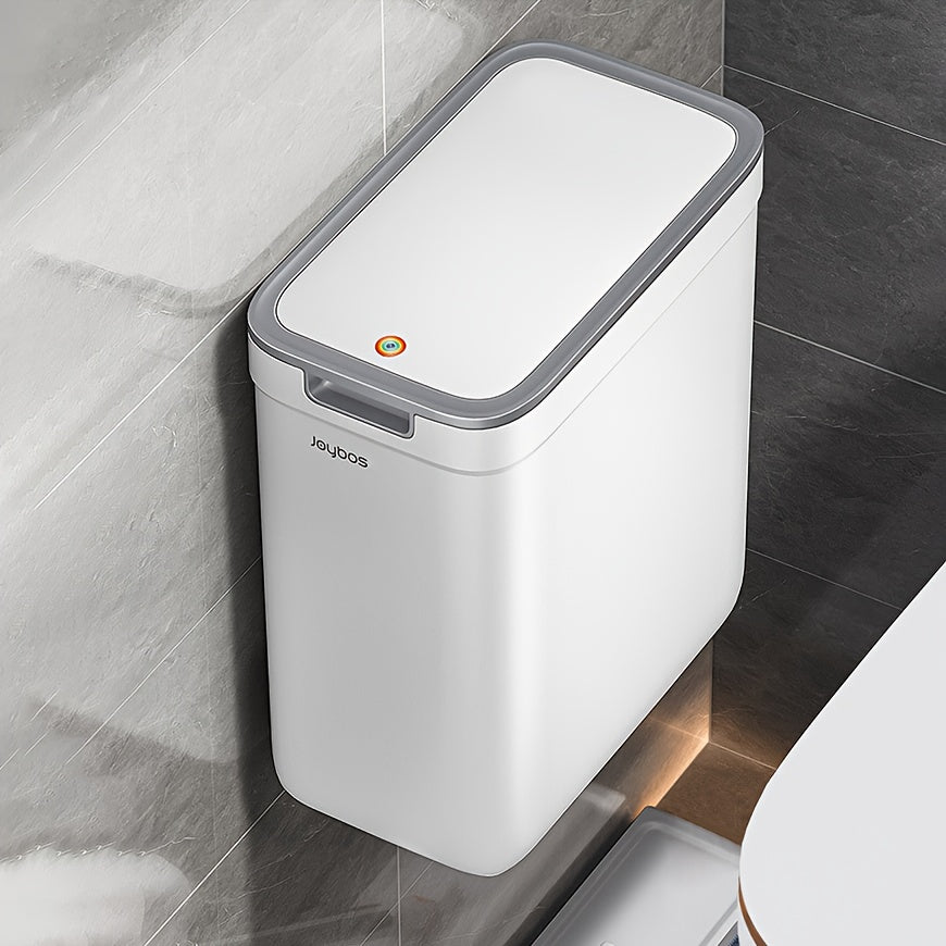 Joybos Wall-Mounted Bathroom Trash Can saves space and seals in odors while remaining touchless.