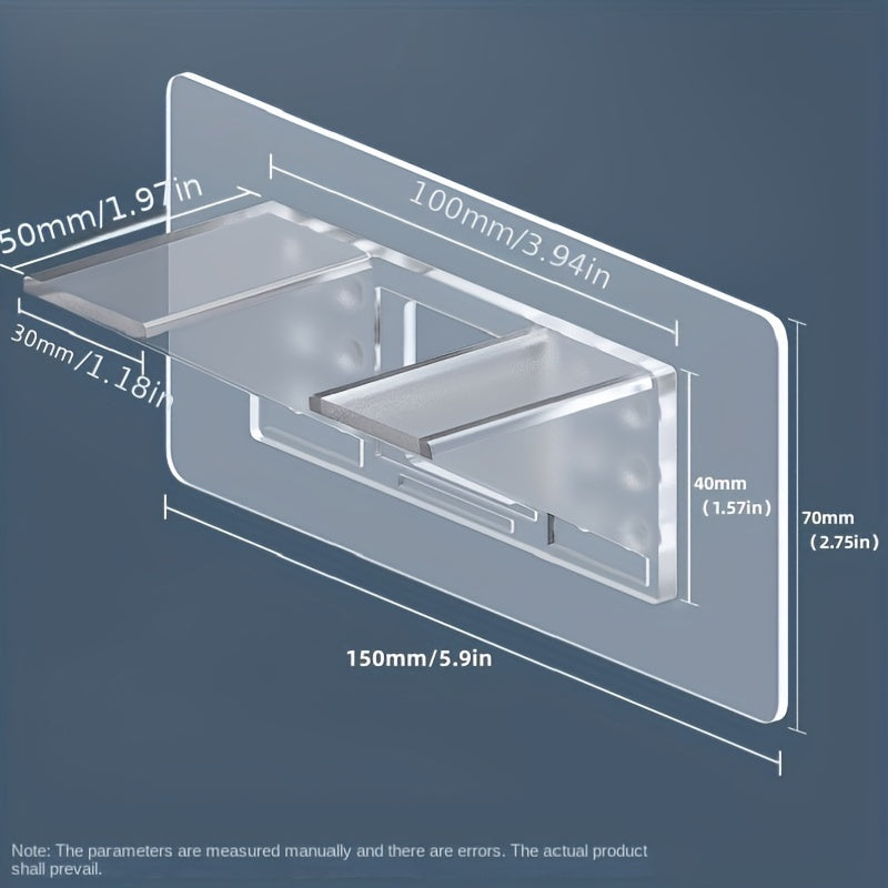 4 plastic shelf support brackets with adhesive pads for easy installation, suitable for glass bookshelves and partitioned storage.