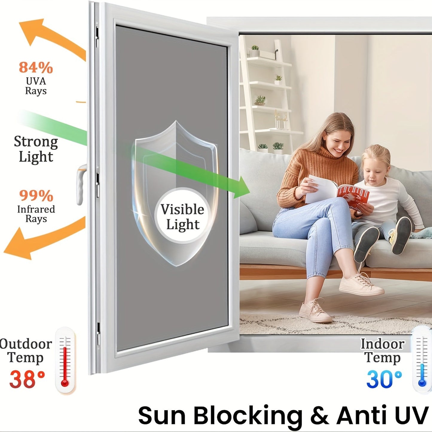 PVC Classic One Way Privacy Window Film - Easy Peel and Stick Installation, 3mil Thickness - Reflective Mirror Film Blocks Sunlight and UV Rays for Daytime Privacy at Home or Office