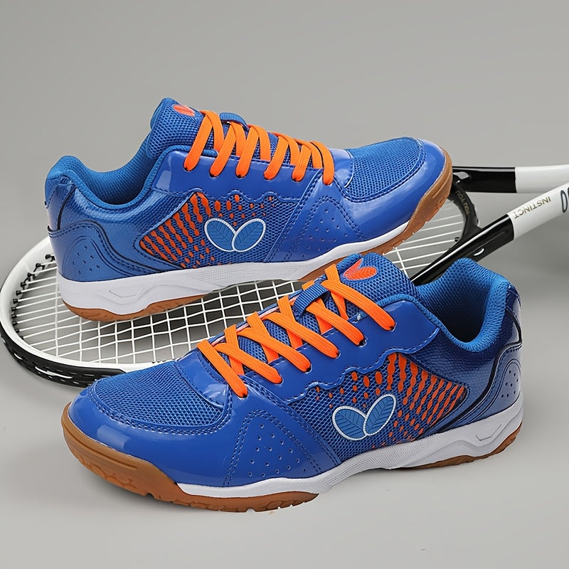 Professional badminton and tennis shoes with breathable, non-slip, and durable features for all seasons. Made of fabric and synthetic materials with EVA and rubber sole. Designed with