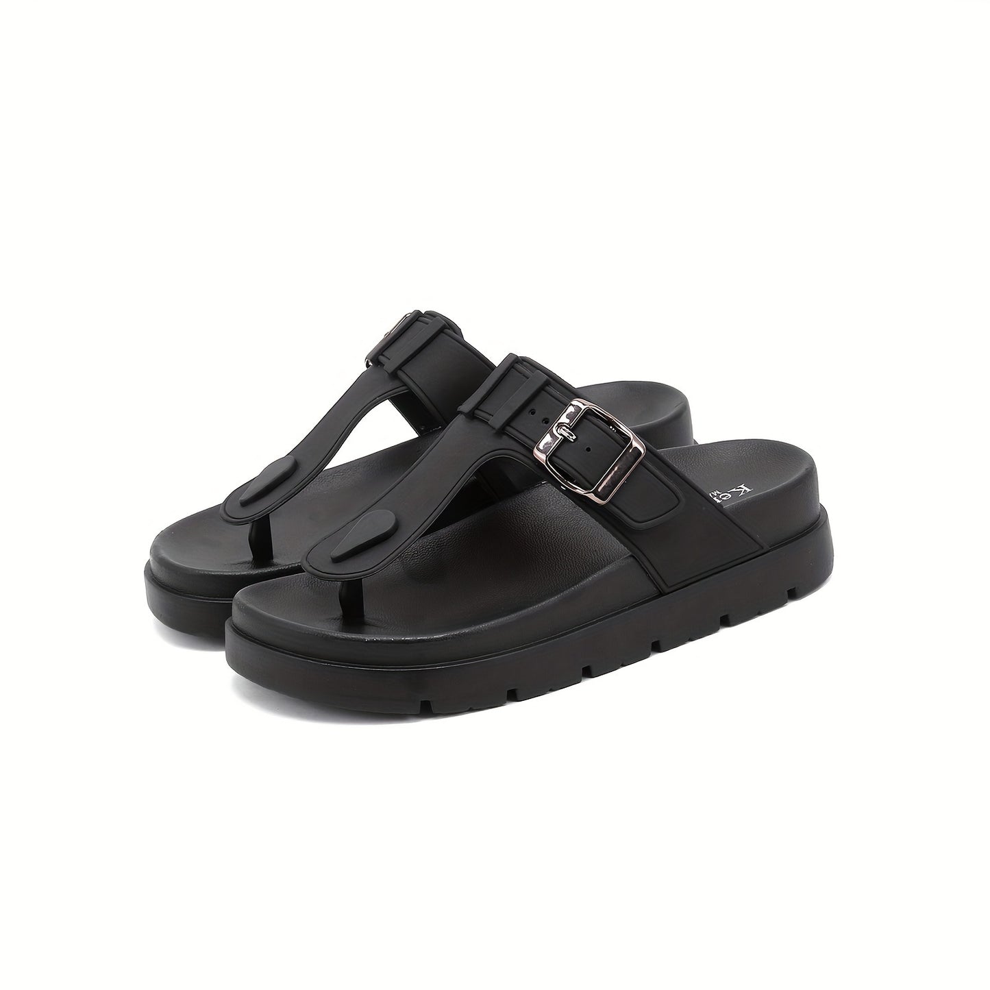 Comfortable Solid Color Flip Flops for Women, Casual Clip Toe Summer Shoes with Buckle Strap Detail