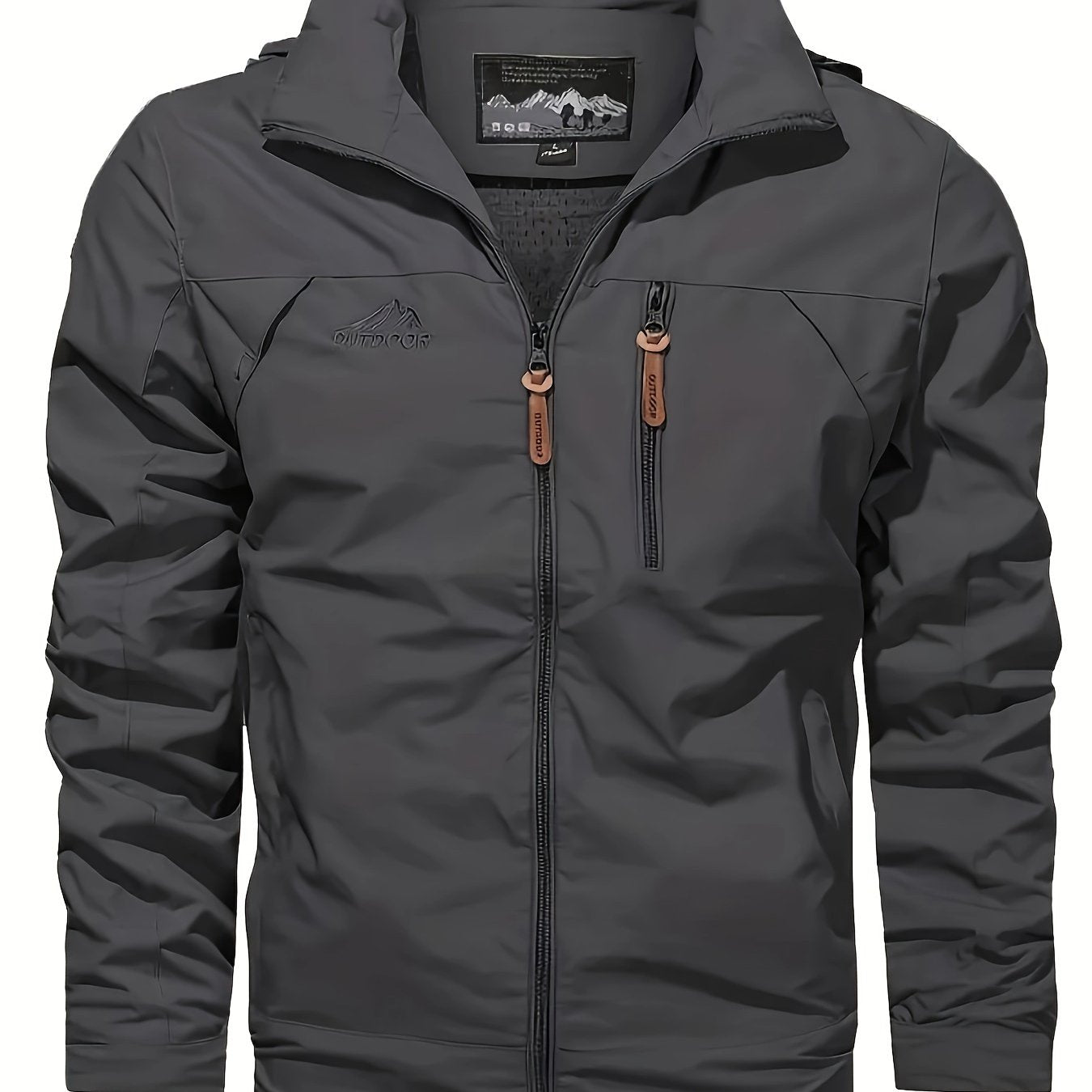 Men's Windproof Hooded Jacket for outdoor activities, machine washable.