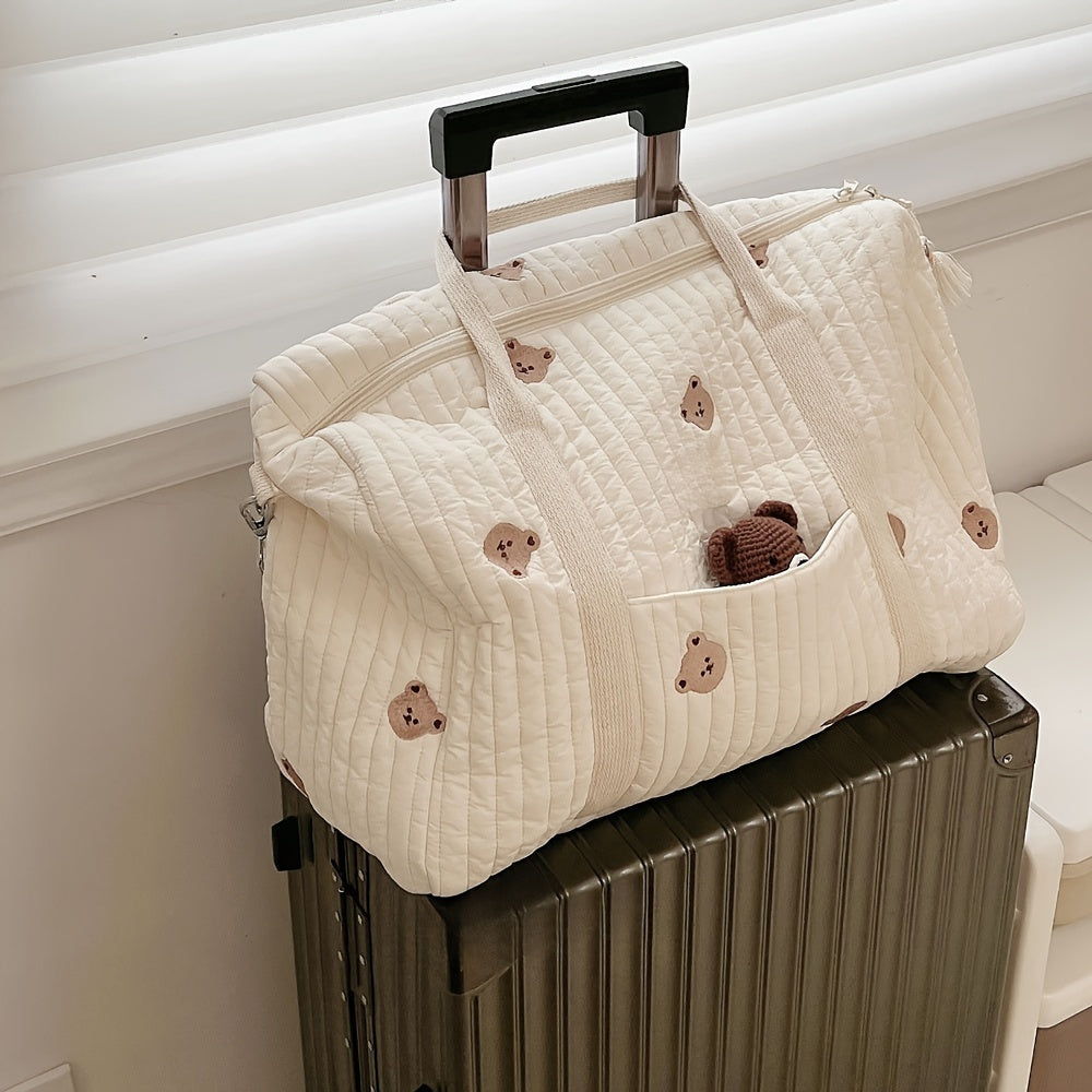 Chic Quilted Parent Bag with Embroidered Details - Roomy, Lightweight, and Sturdy Travel Tote featuring Cute Animal Print Pattern, Several Compartments, and Convenient Carry Straps for Busy Parents