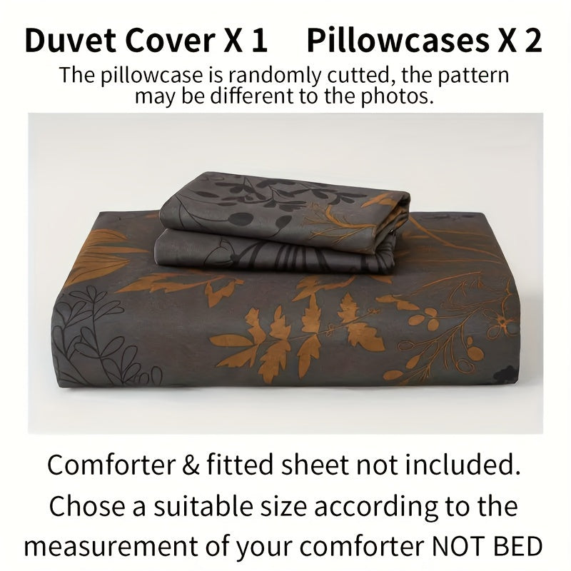 3-piece bedding set includes floral duvet cover with matching pillowcase; machine washable.