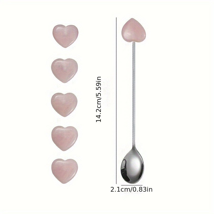 Enhance your dining experience with these exquisite stainless steel spoons featuring beautifully polished natural heart-shaped gemstones. Ideal for adding a hint of opulence to your coffee, tea, desserts, or appetizers. Perfect for special occasions such