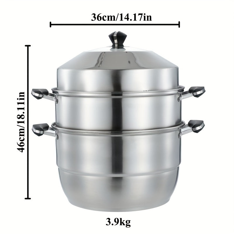 High-Quality Stainless Steel Multi-Layer Steamer Set with Lid, Large Capacity, Includes Steamer Inserts, Compatible with All Stovetops - Essential Kitchen Cooking & Steaming Tools