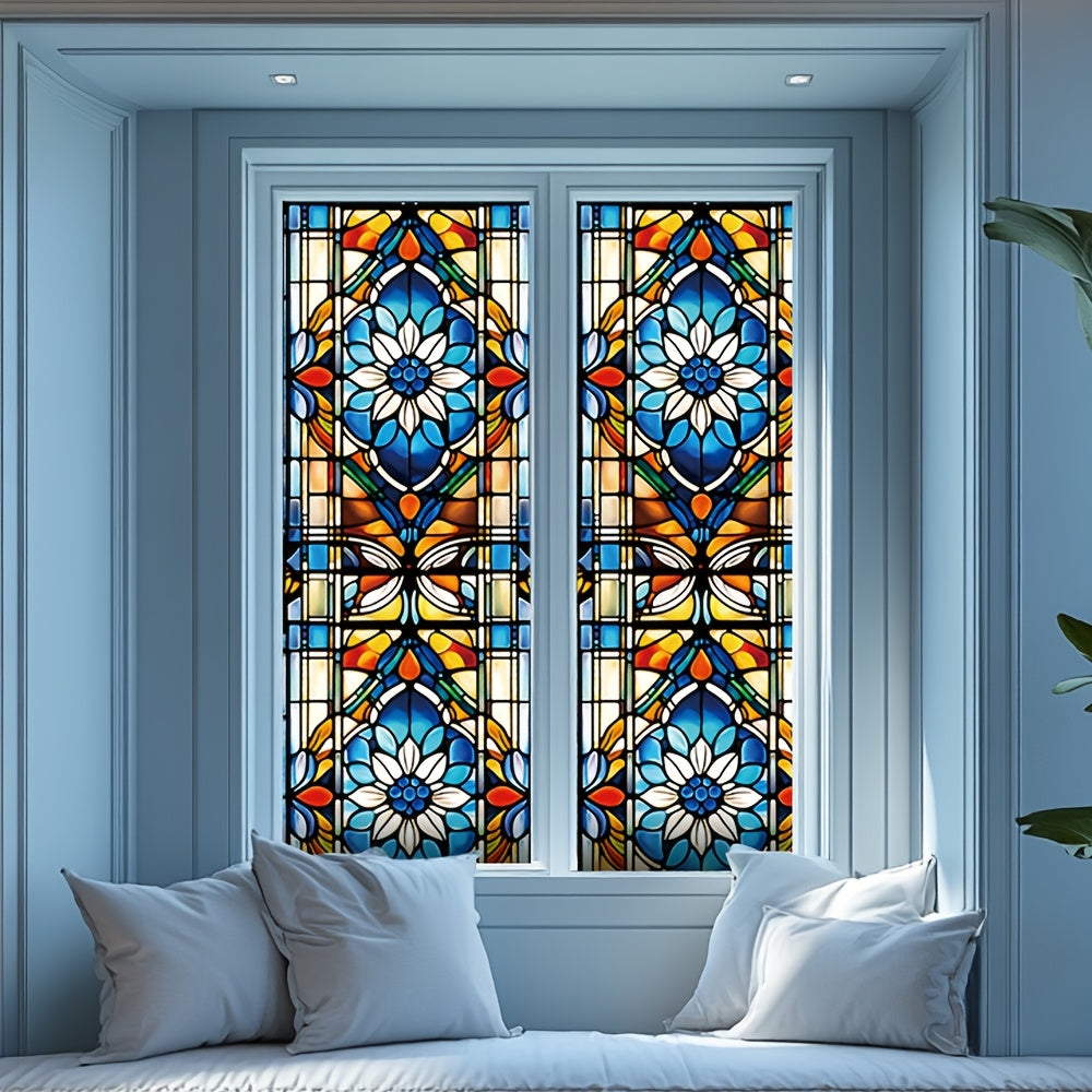 European Art Rose Flower Privacy Window Film offers UV and sun protection, heat insulation, and non-adhesive electrostatic cling for home decor in bathrooms and kitchens. Made of 9mil thick PVC.