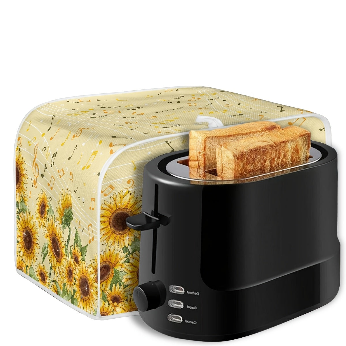 Sunflower and Music Notes Polyester Toaster Cover - Dustproof Small Appliance Protector - Perfect for Sunflower Enthusiasts - Size Small