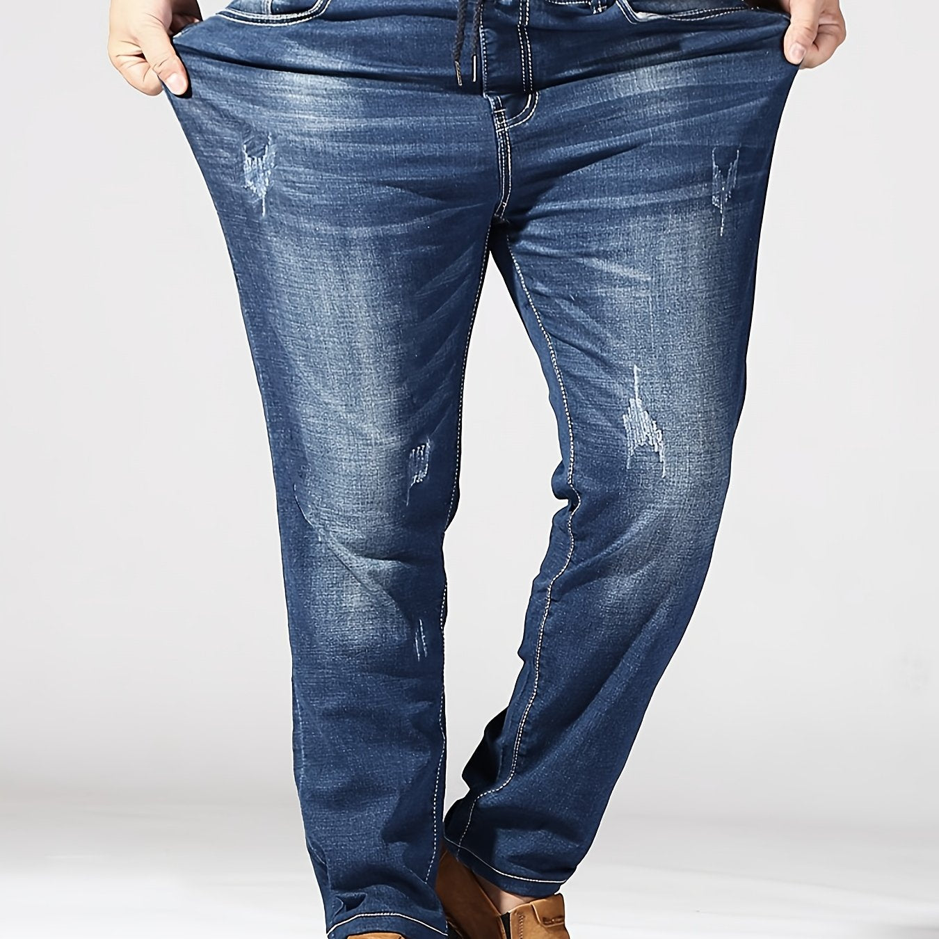 Men's Plus Size Slim-Fit Stretch Denim Jeans with Elastic Waistband, perfect for Autumn and Spring