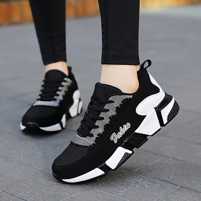 Women's Colorblock Sports Shoes: Casual lace-up sneakers for running and walking with breathable design.