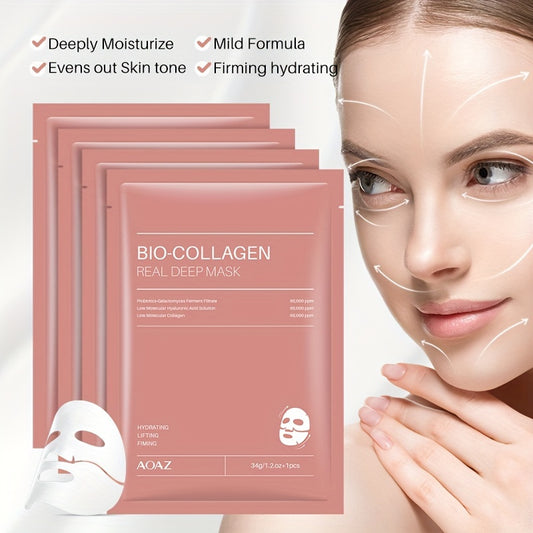 4-pc Bio-Collagen Deep Mask Pack with Collagen, Hyaluronic Acid, Nicotinamide for Hydrating & Firming. Suitable for All Skin Types.