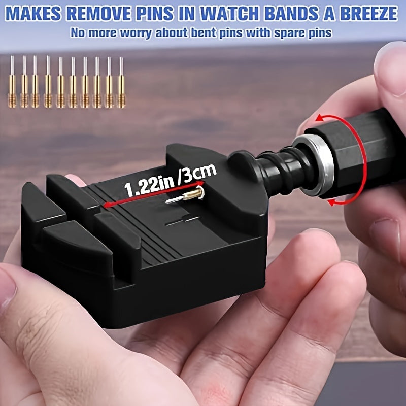 Watch Link Removal Tool Kit, 16 pieces, for Adjusting Watch Bands and Bracelets, includes Watch Pin Pusher, Hammer, and Watch Pins.