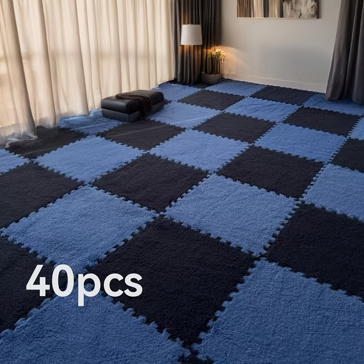 Modern plush patchwork carpet suitable for all seasons, ideal for bedroom, living room, coat room, rental house renovation - 40 pieces.