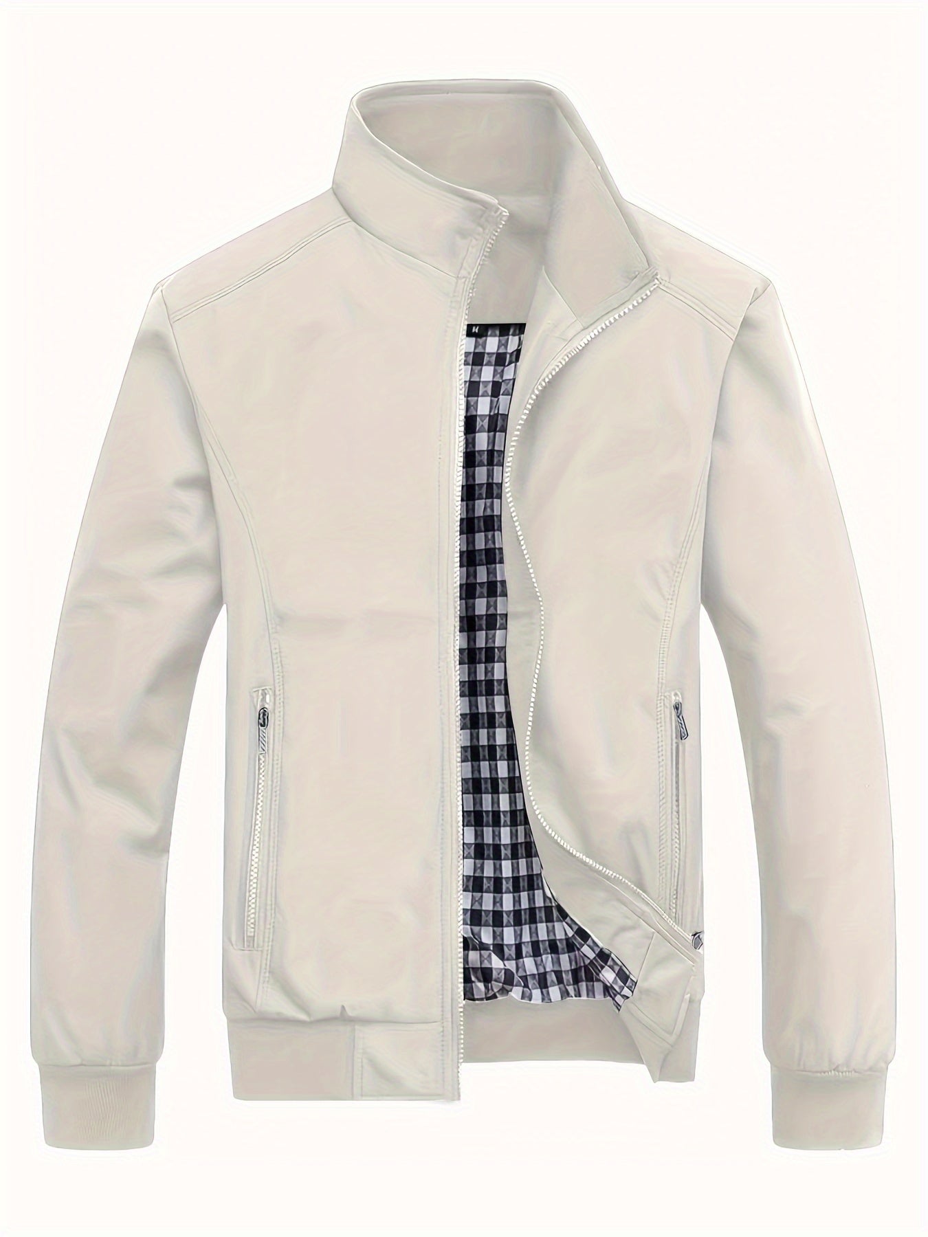 Men's casual zip-up jacket with zipper pockets for spring and fall.