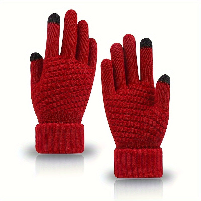 Women's Winter Touchscreen Gloves - Stay Warm and Stylish with these 4pcs Warm Cashmere Lined Knitted Gloves, Perfect for Texting and Leisure Outings. Featuring Elastic Cuffs, Solid Colors, and College Style, these Gloves are a Popular Choice for any