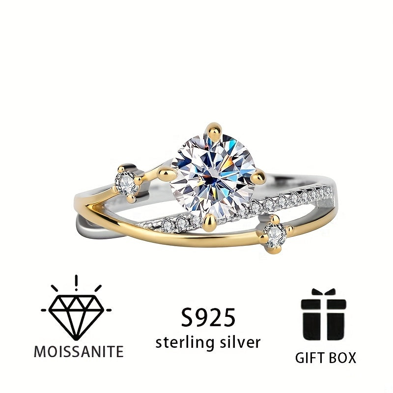 1 Carat Moissanite Ring in 925 Sterling Silver, Available in Multiple Colors, High Quality Jewelry with Certificate and Gift Box, Weighs 2.4g/0.08oz